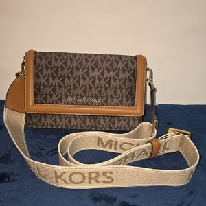 Michael Kors Logo Crossbody in Brown and Tan